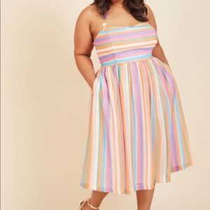 ModCloth Plus rainbow striped halter dress EUC
